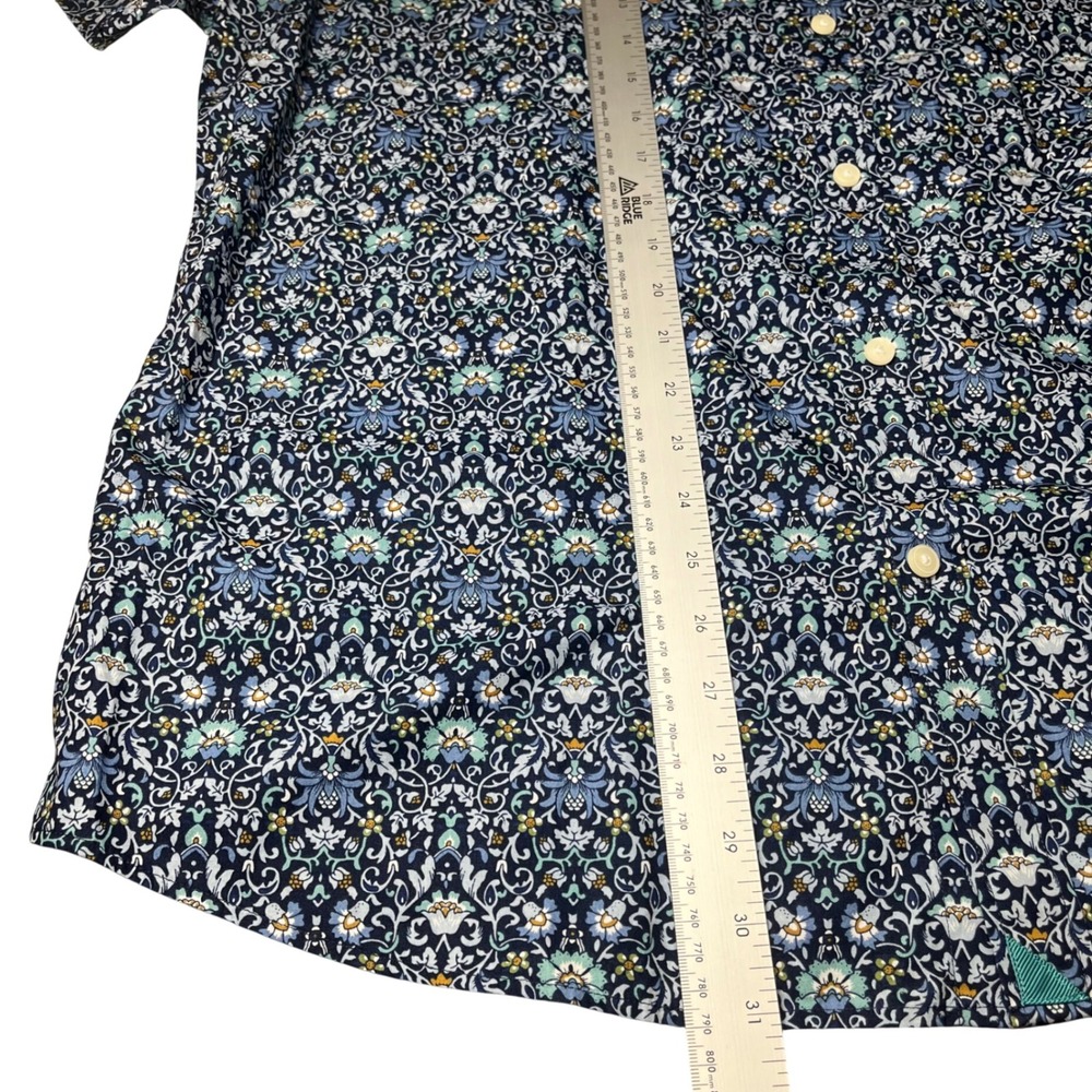 UNTUCKit Alverdi Button Down Shirt Mens XXL Blue Floral Damask Short Sleeve - Picture 7 of 9
